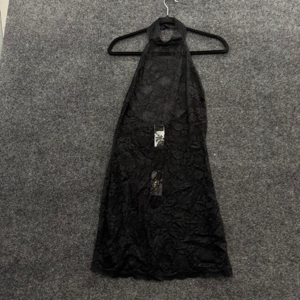 Lascana For Venus Black Lace Halter Dress Womens Medium Sheer Floral